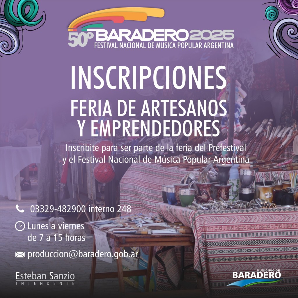 Baradero: Continúa la inscripción para formar parte de la Feria de Artesanos y de Emprendedores en el Prefestival y el Festival 2025