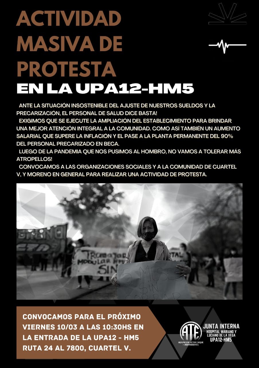 Personal de Salud de Moreno realizará una protesta para exigir un incremento salarial 