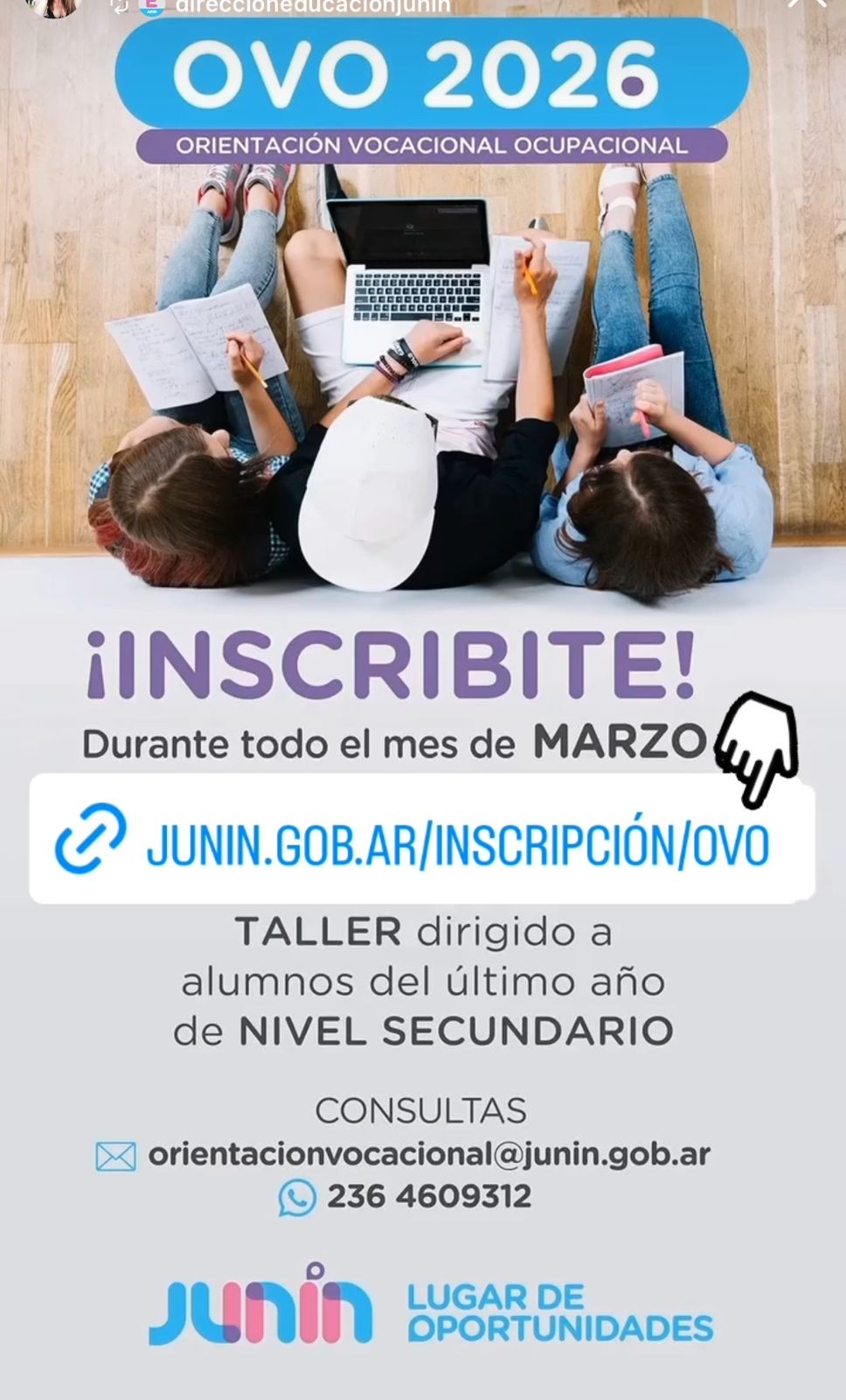 Jun&iacute;n: El Municipio lanz&oacute; la convocatoria 2026 del programa orientaci&oacute;n vocacional para estudiantes