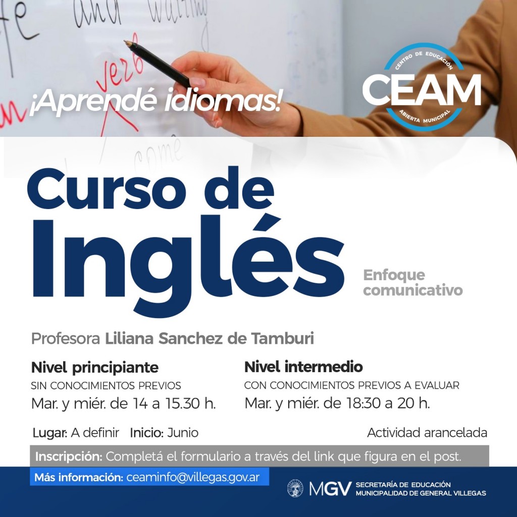 Gral. Villegas: CEAM presenta su curso de inglés para niveles inicial e intermedio