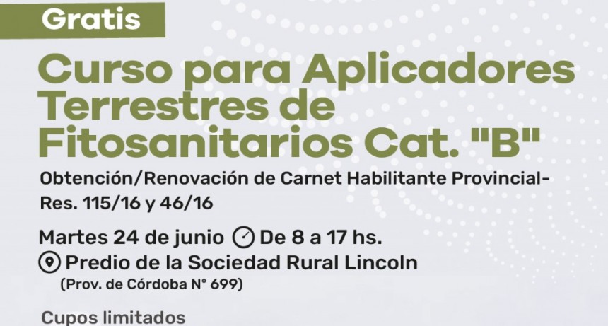 Lincoln: Comenzó la inscripción al curso para aplicadores terrestres de fitosanitarios 