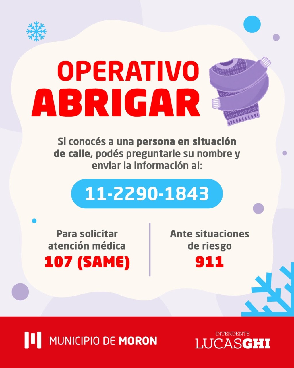 Mor&oacute;n: El Municipio pone en marcha un dispositivo para asistir a personas en situaci&oacute;n de calle
