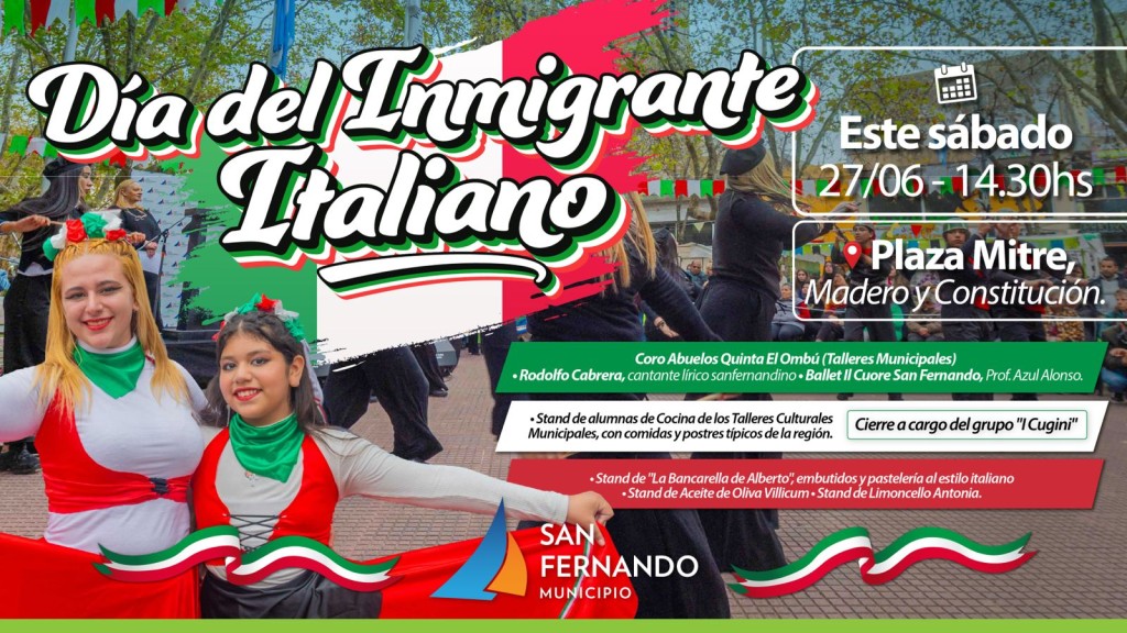 San Fernando: Se realizar&aacute; el festejo por el D&iacute;a del Imnigrante Italiano con una variedad propuesta