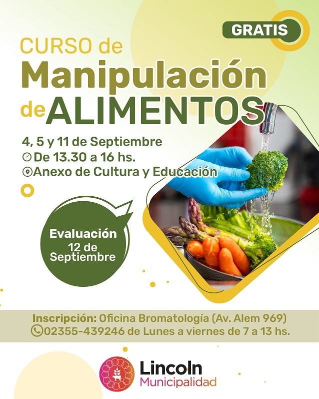 Lincoln: Abrió la inscripción al “Curso de Manipulación de Alimentos”
