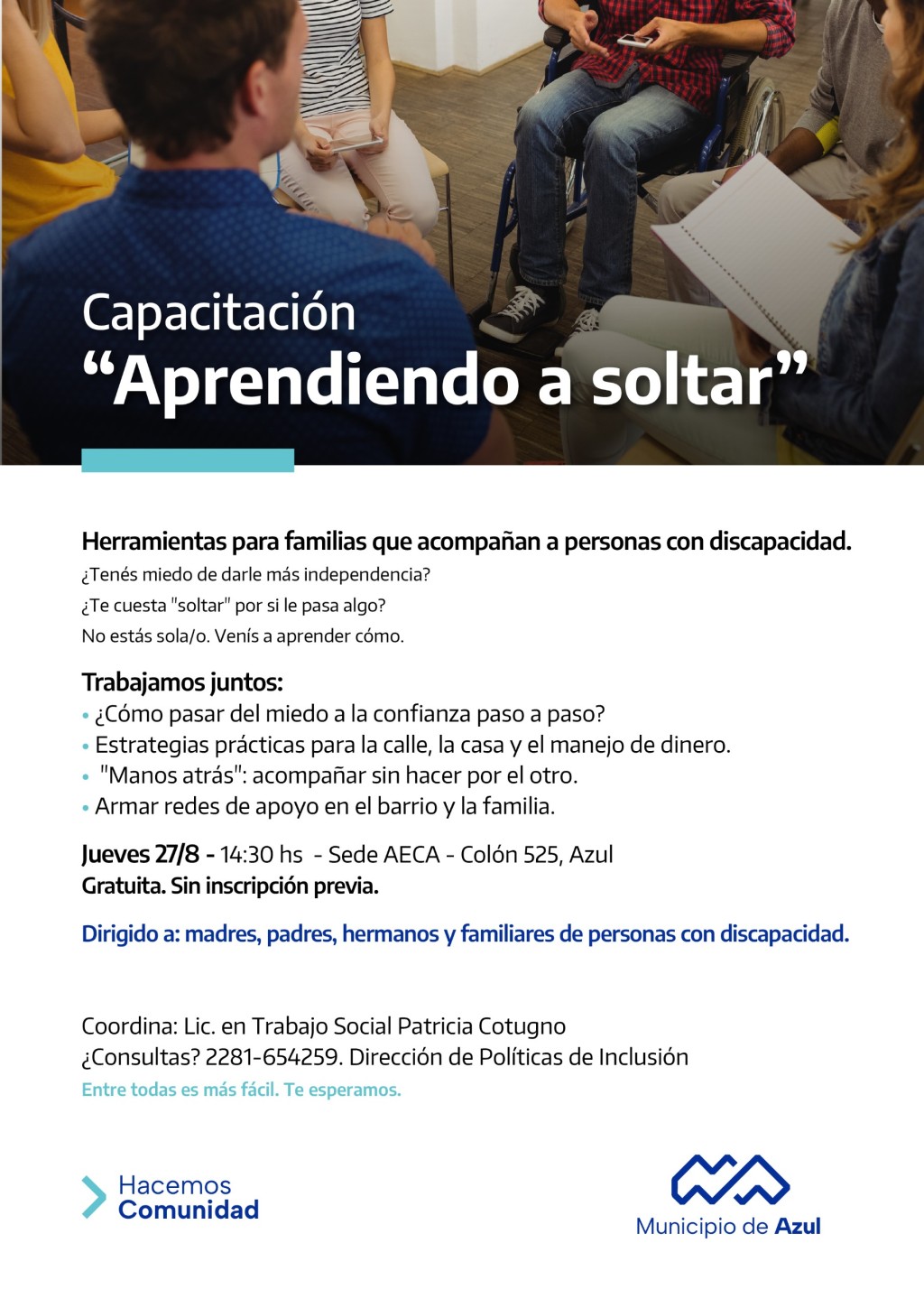 Azul: Nuevo encuentro sobre apoyo familiar a la vida independiente