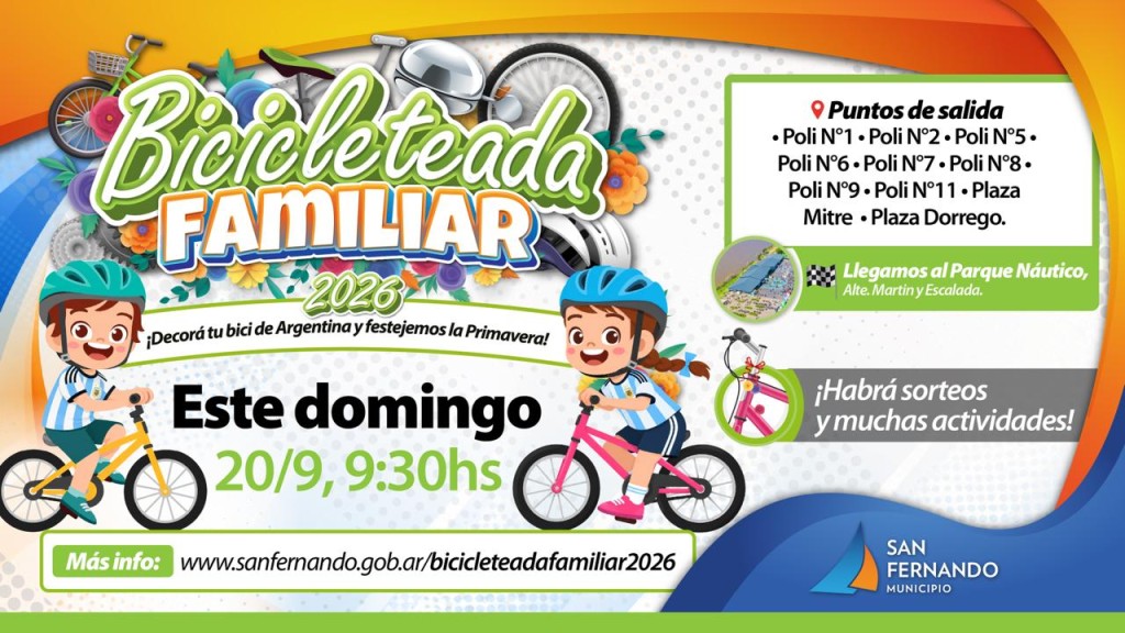 San Fernando: El pr&oacute;ximo domingo volver&aacute; la Bicicleteada Familiar a la ciudad