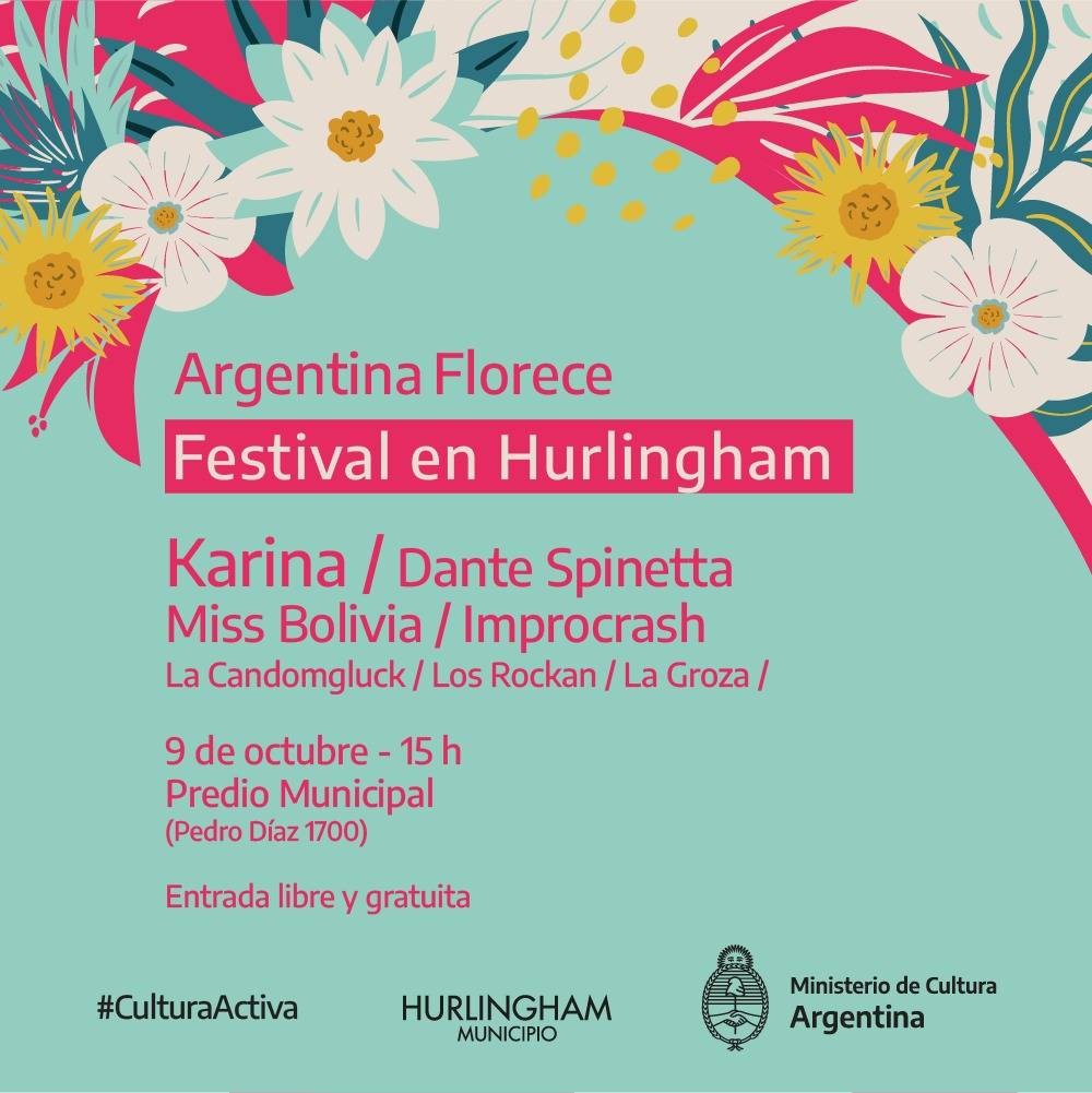 Hurlingham: Karina, Dante Spinetta y Miss Bolivia tocan gratis este sábado en el Festival “Argentina Florece”
