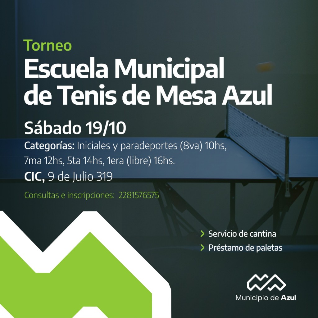 Azul: Se realizará un torneo de tenis de mesa 