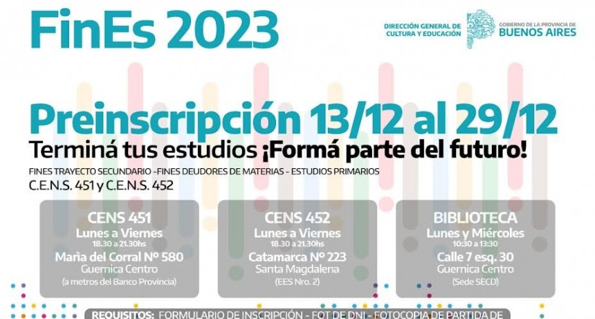 Pte. Perón: Comenzó la inscripción al Programa FiNES 2023 